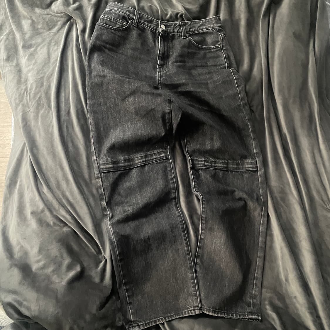 비슬로우 퍼플 블랙 워싱 와이드 집 데님 팬츠 30-32 상품이미지3