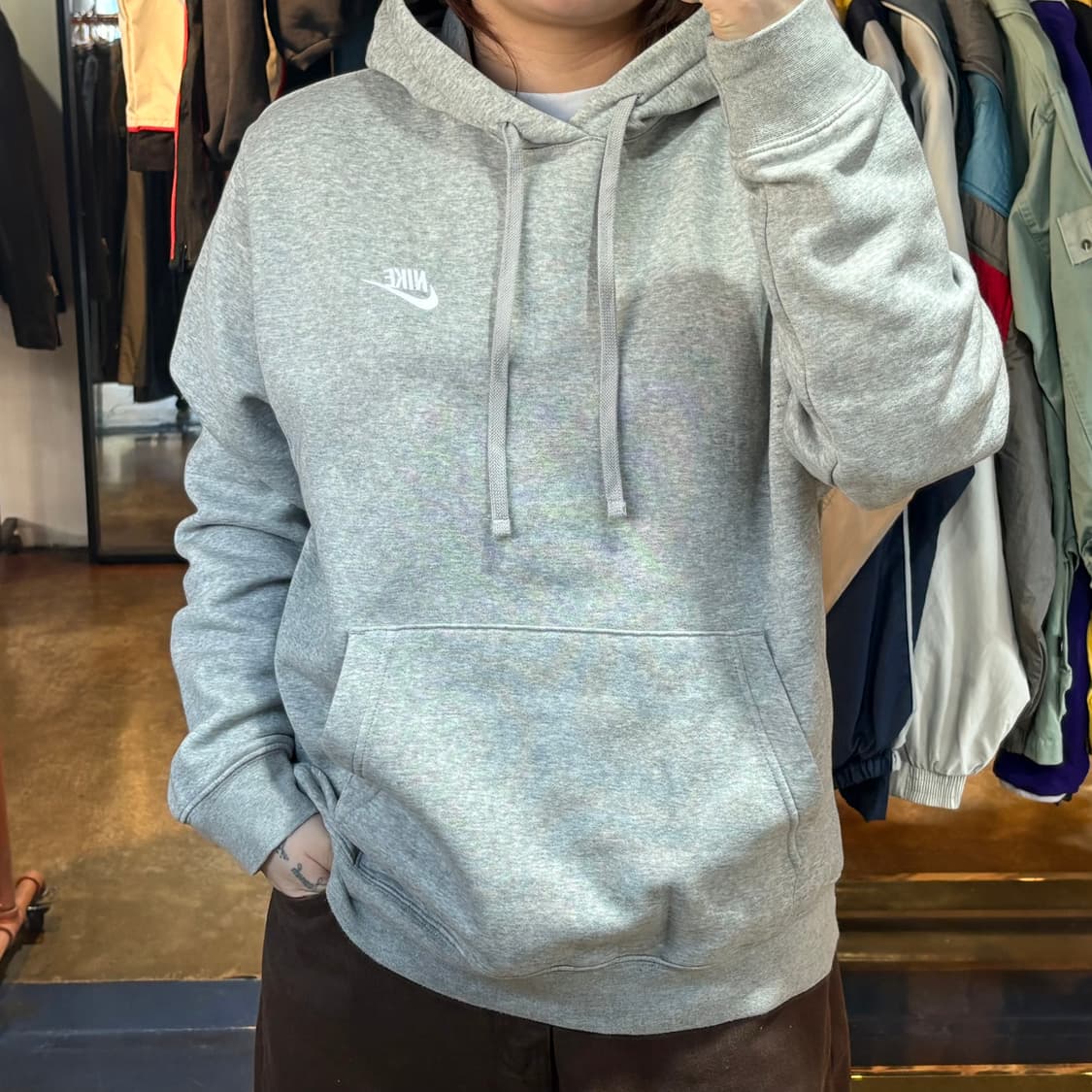 나이키 클럽로고 그레이 후드 상품이미지1