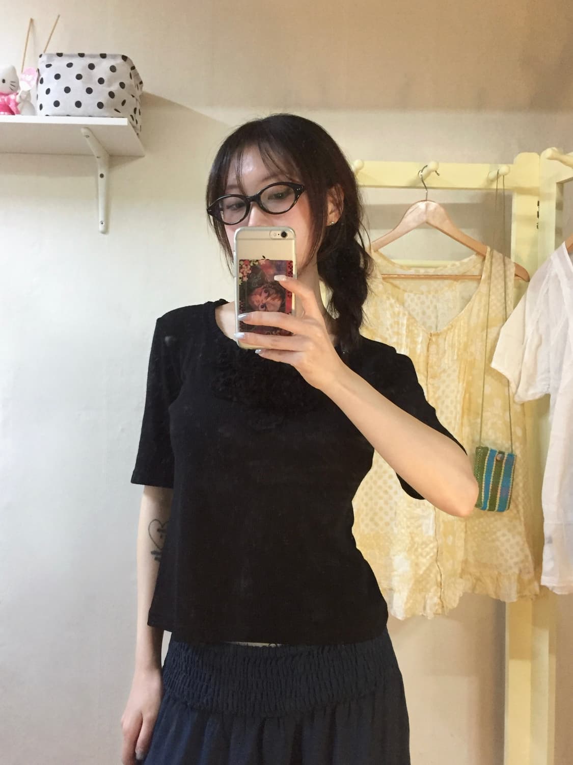 courreges 블랙 코사지 반팔&가디건 set 상품이미지2