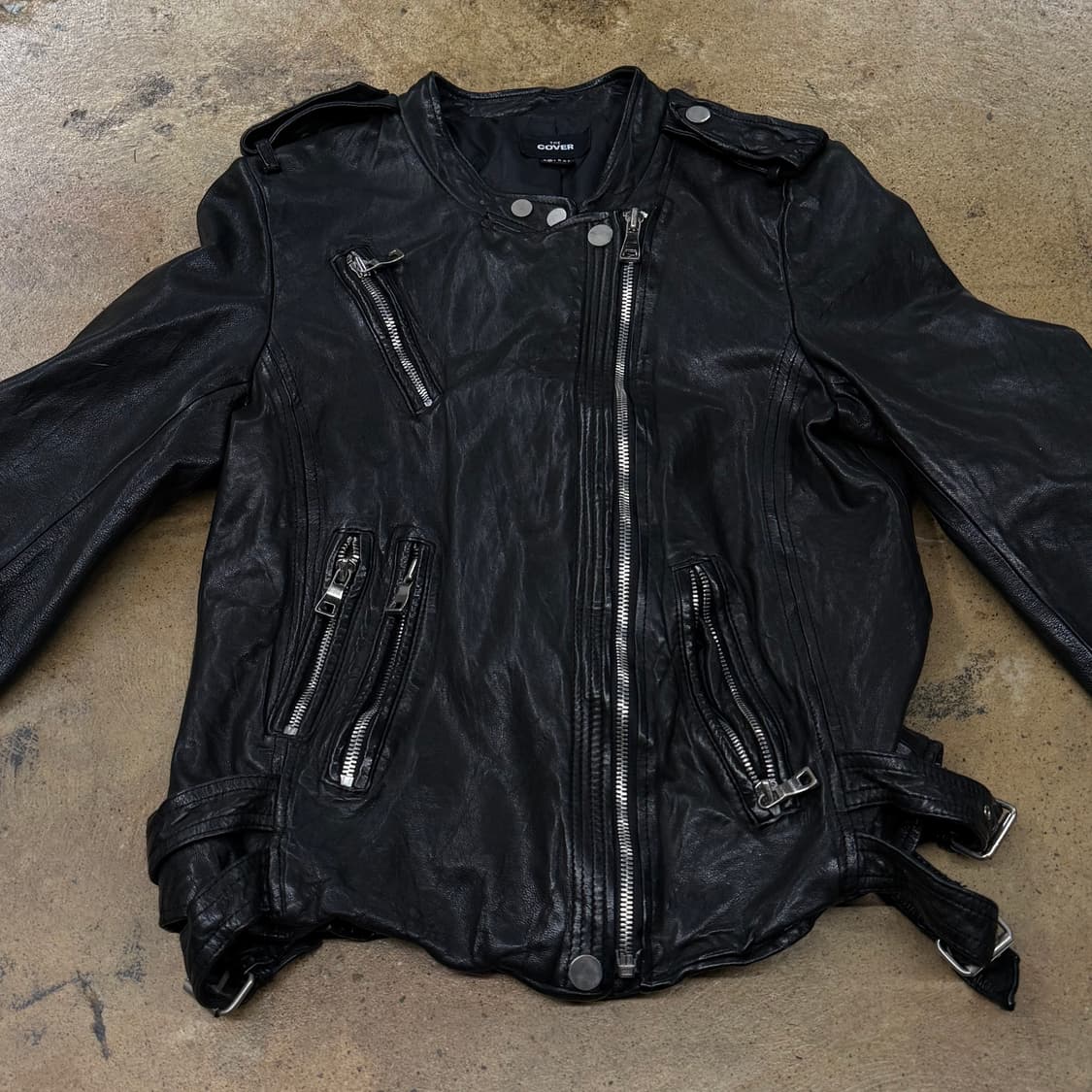 [정품] COVER 블랙 가죽 라이더 자켓 b14 상품이미지3