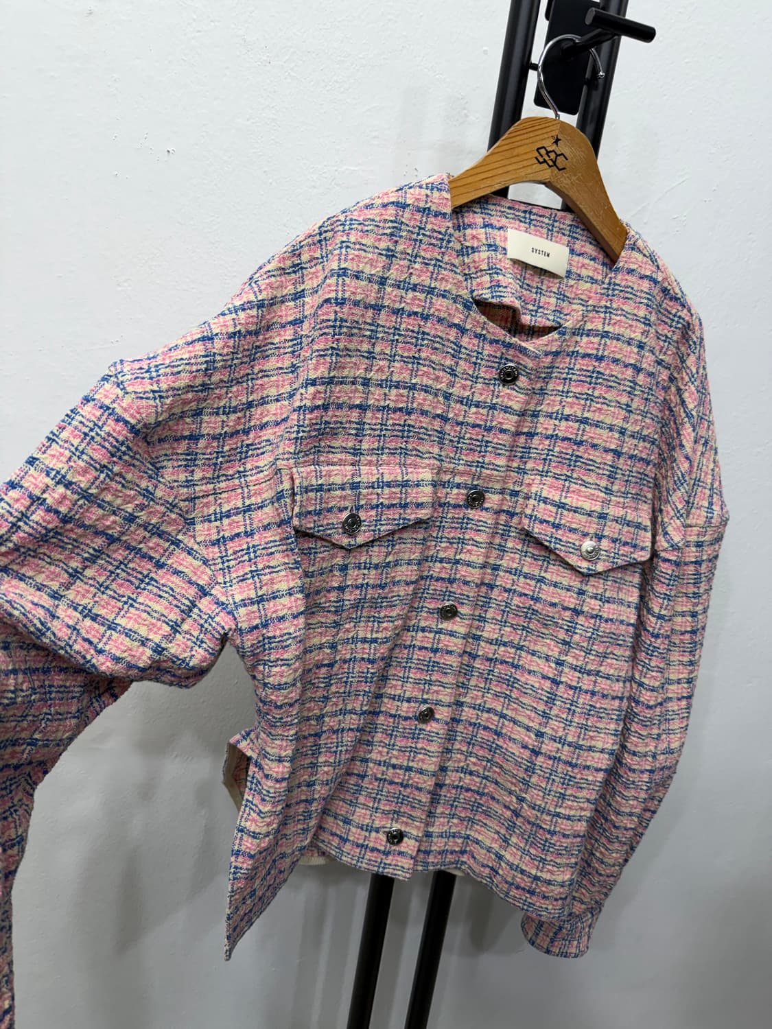 정품) SYSTEM 시스템 한섬 핑크 체크 트위드 자켓 88 상품이미지2