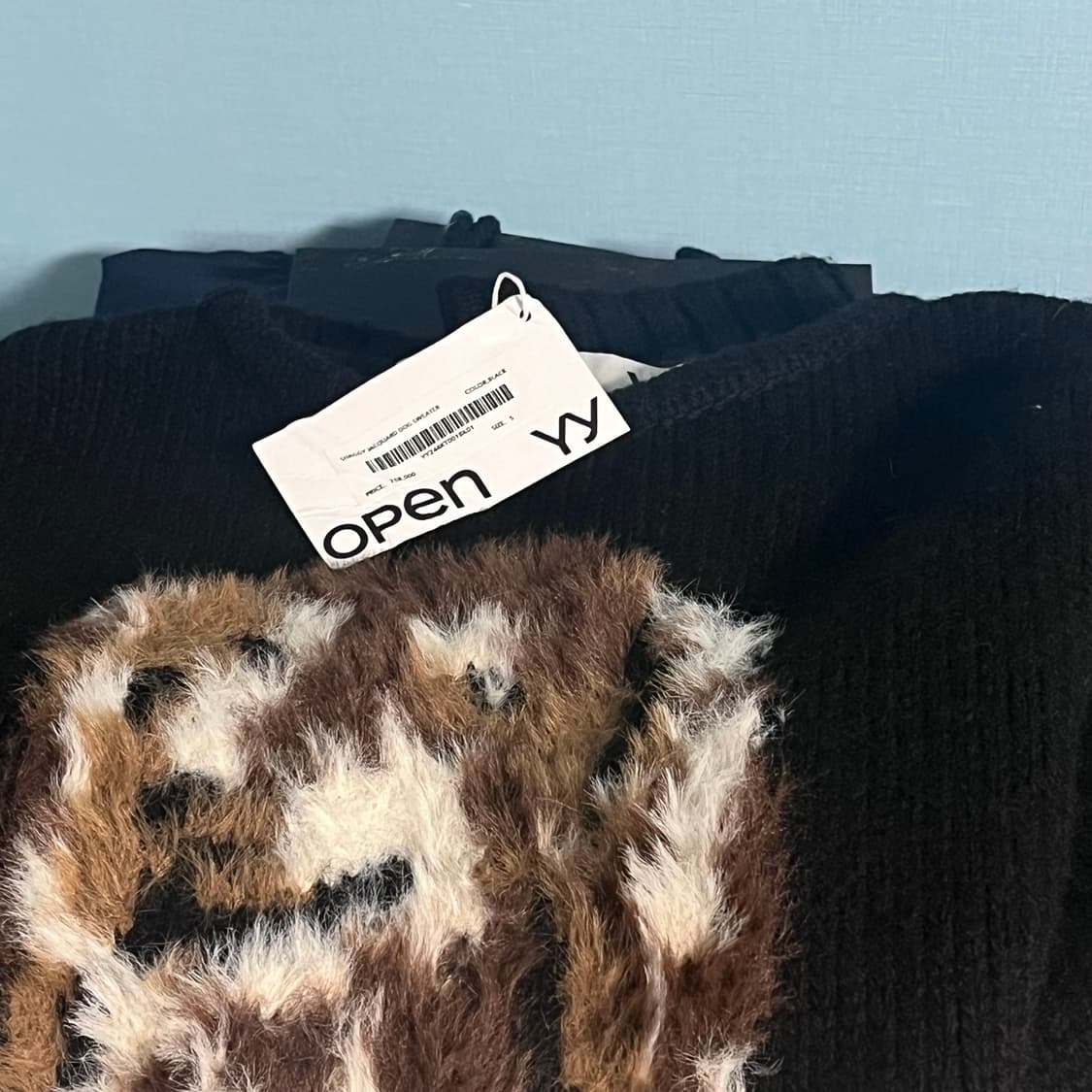 오픈와이와이 SHAGGY JACQUARD DOG SWEATER BLACK 상품이미지7