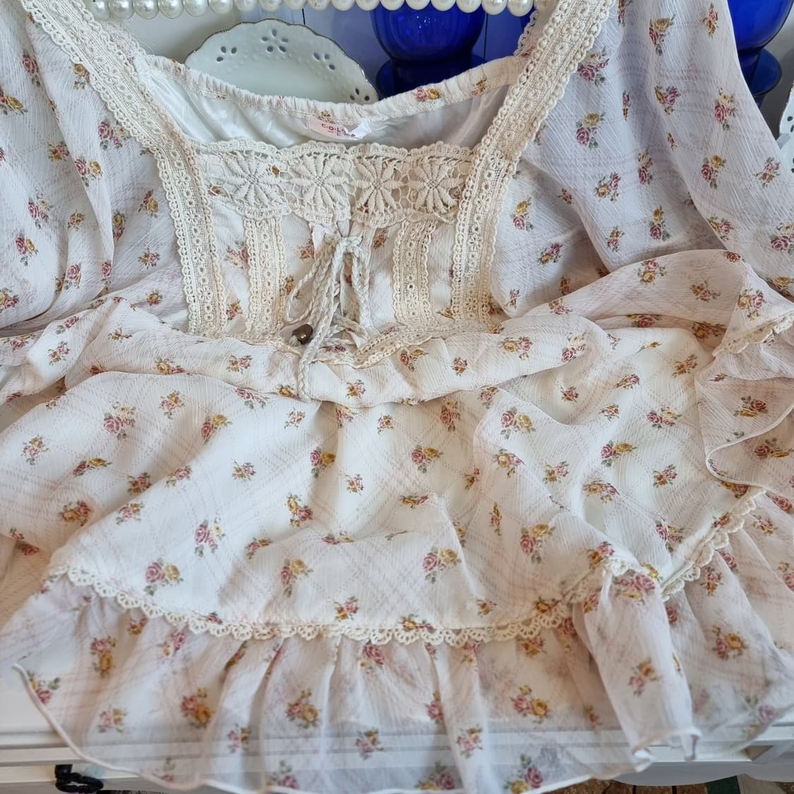  COLZA(콜자) 잔꽃 쉬폰 프릴 케이프블라우스 상품이미지6