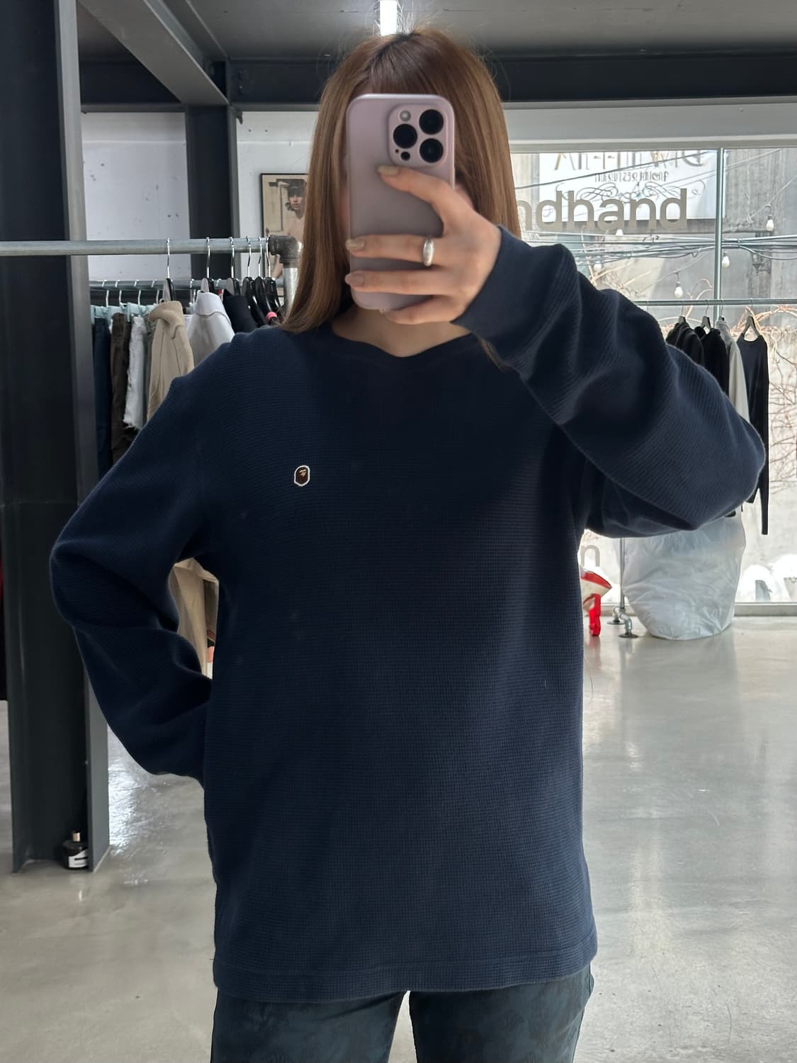 베이프 자수사루 와플 롱슬리브 상품이미지2