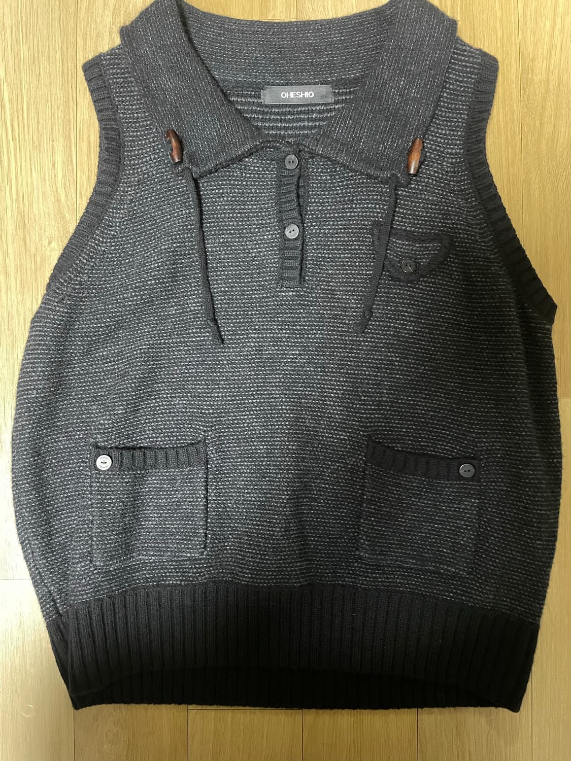 오헤시오 POCKET KNIT VEST, BLACK 상품이미지4