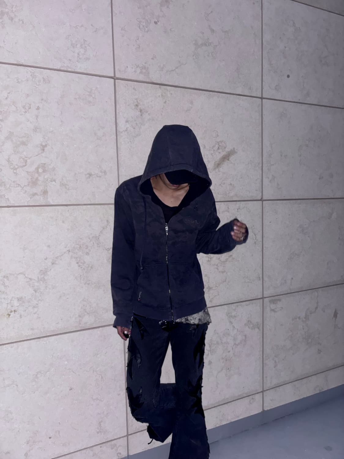 “Vintage” Dark Camo Pattern Hoodie Zip U 상품이미지8