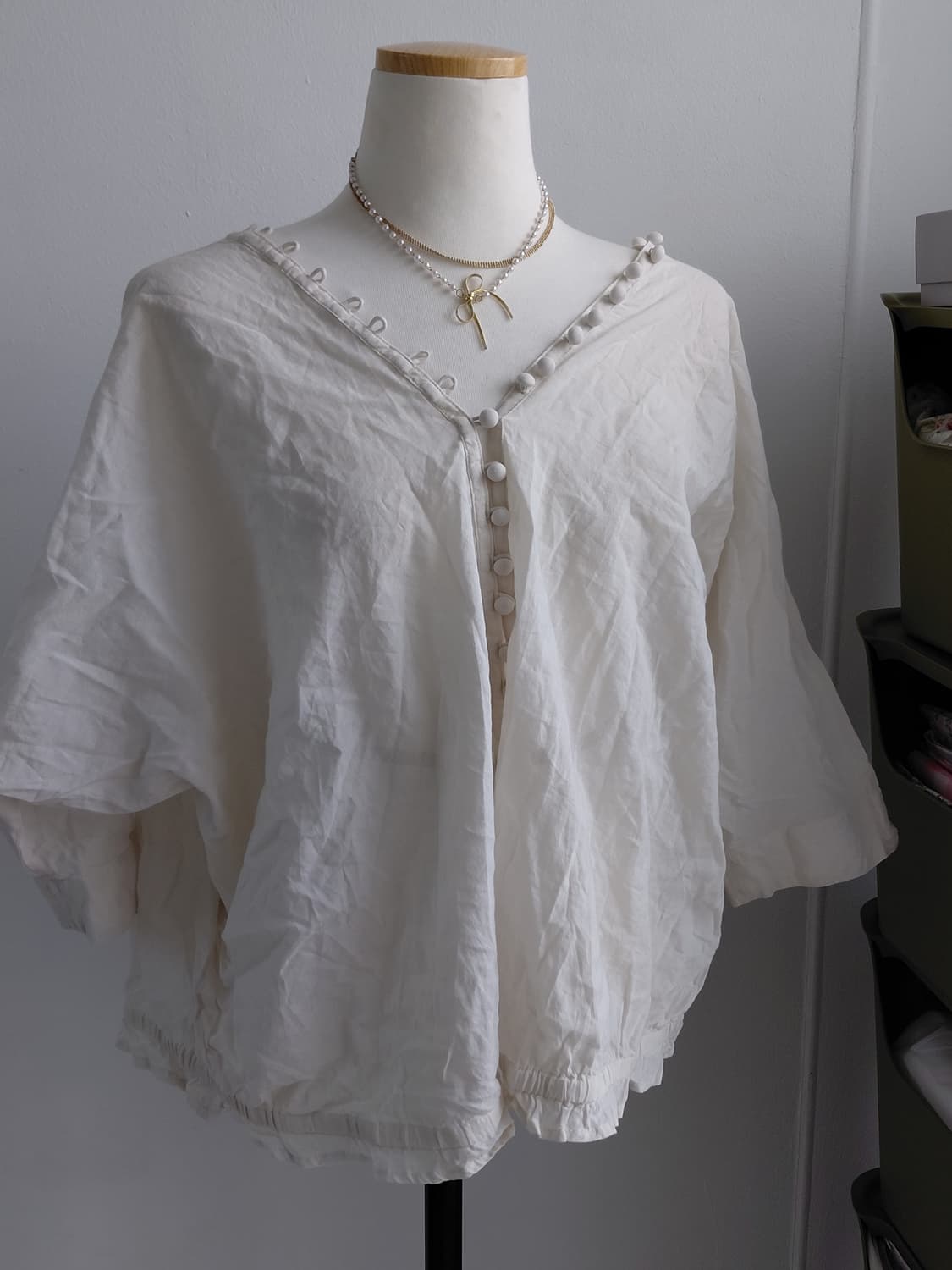 [빈티지] 아이보리색 헨리넥 셔츠 블라우스 상품이미지2