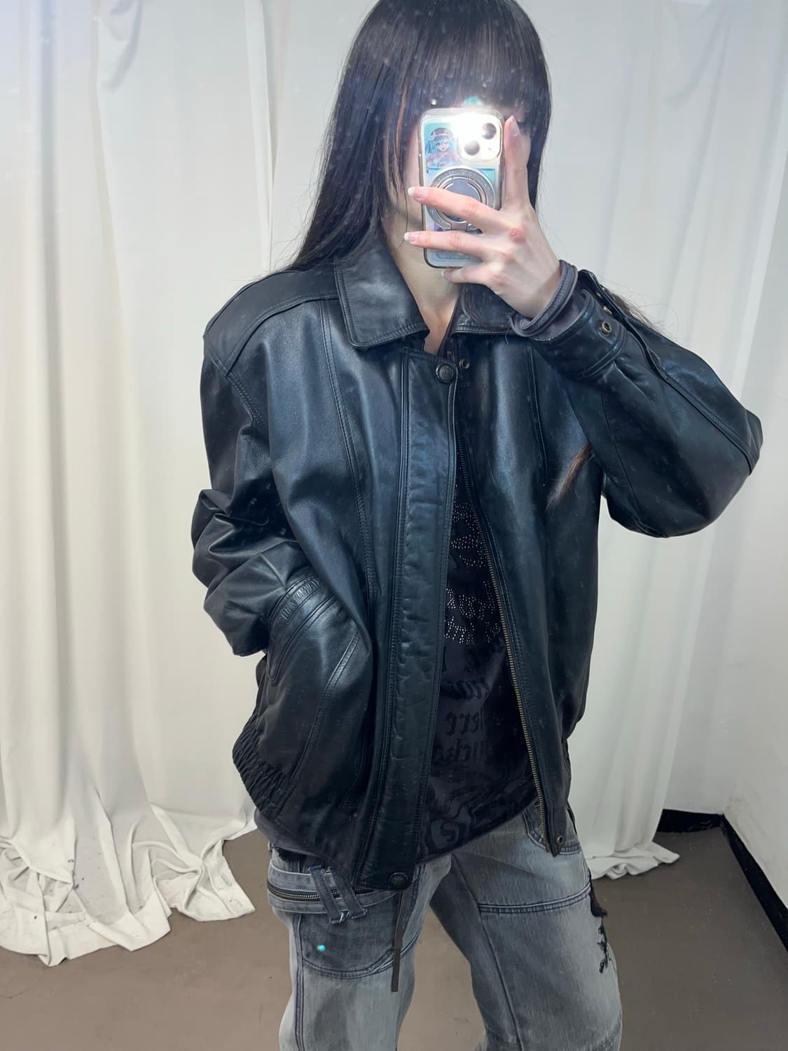 양가죽 블랙 봄버 자켓 상품이미지2