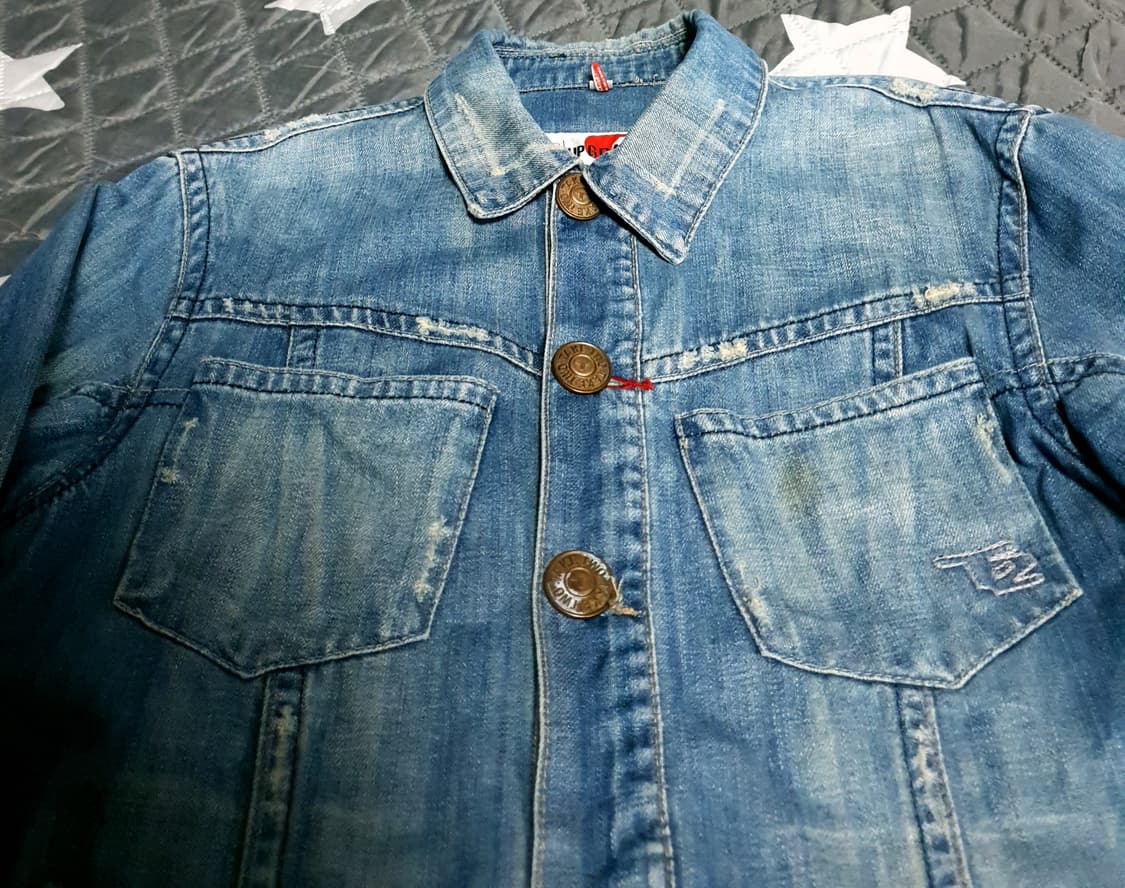 TAKE TWO Y2K 빈티지 디스트로이드 금장자수 데님자켓 (M) 상품이미지2
