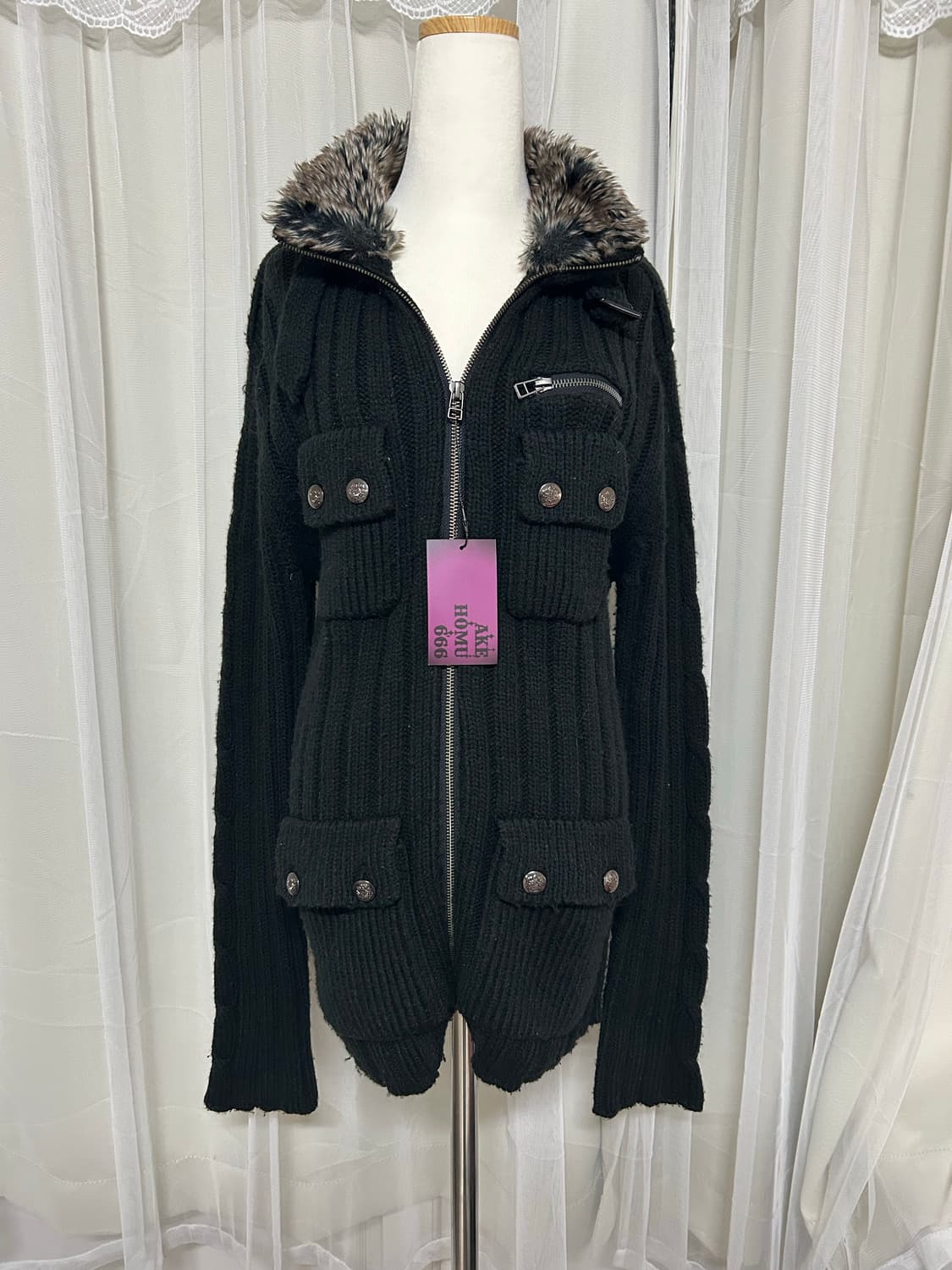 하이넥 퍼 니트집업 자켓  상품이미지2