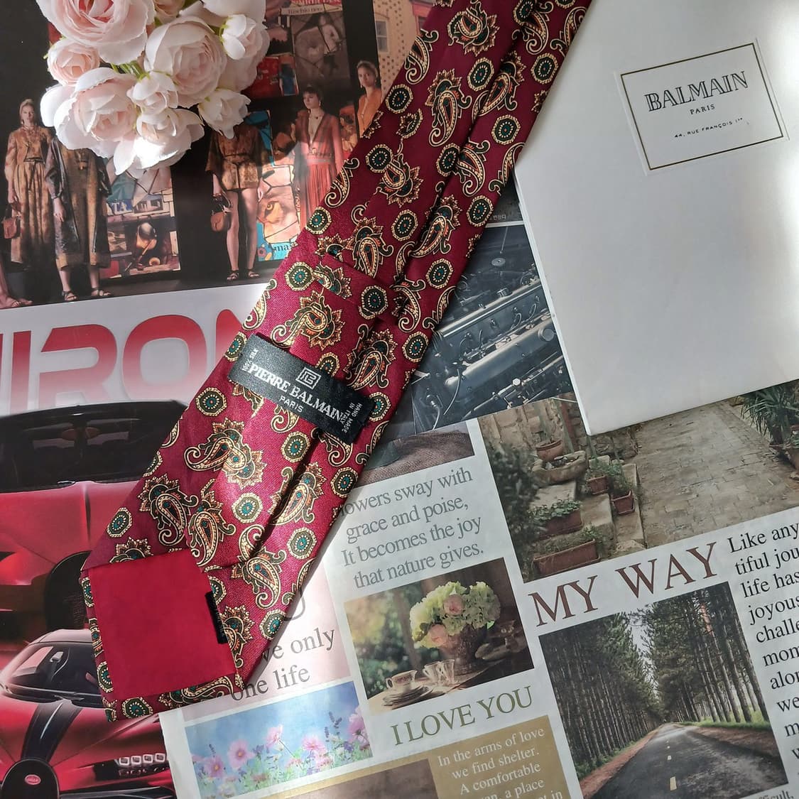 피에르 발망 실크 버건디 페이즐리 넥타이 9.5cm A등급 A19016
 상품이미지4