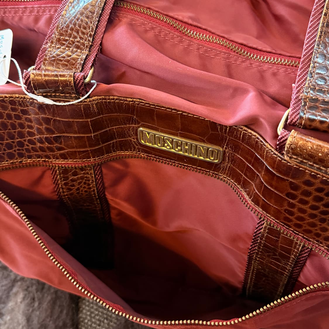 80 ~ 90S 모스키노 버건디 나일론 레더 파츠 빅백 더플백 상품이미지7