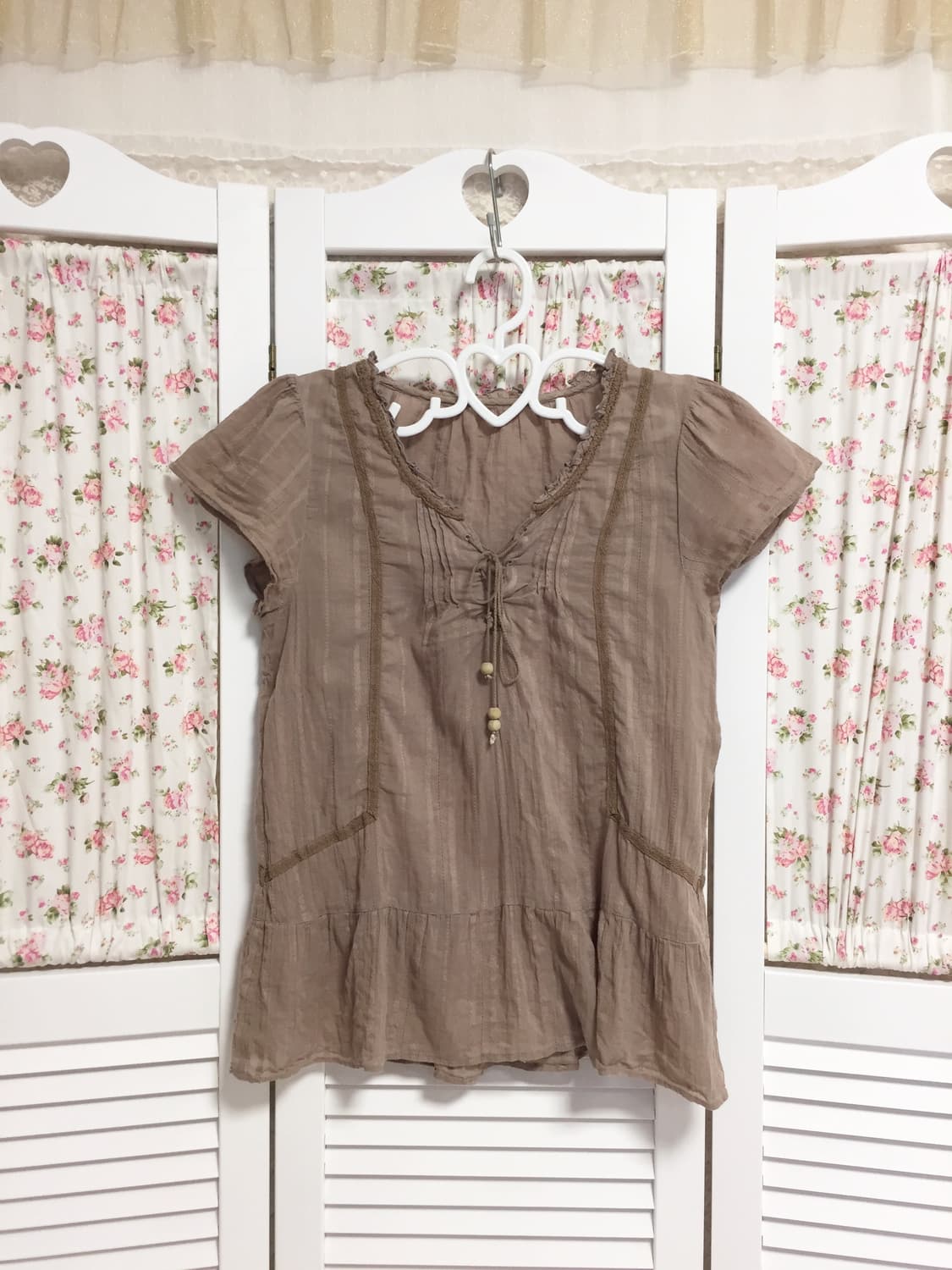 빈티지 모리걸 브라운 반팔 블라우스 상품이미지2