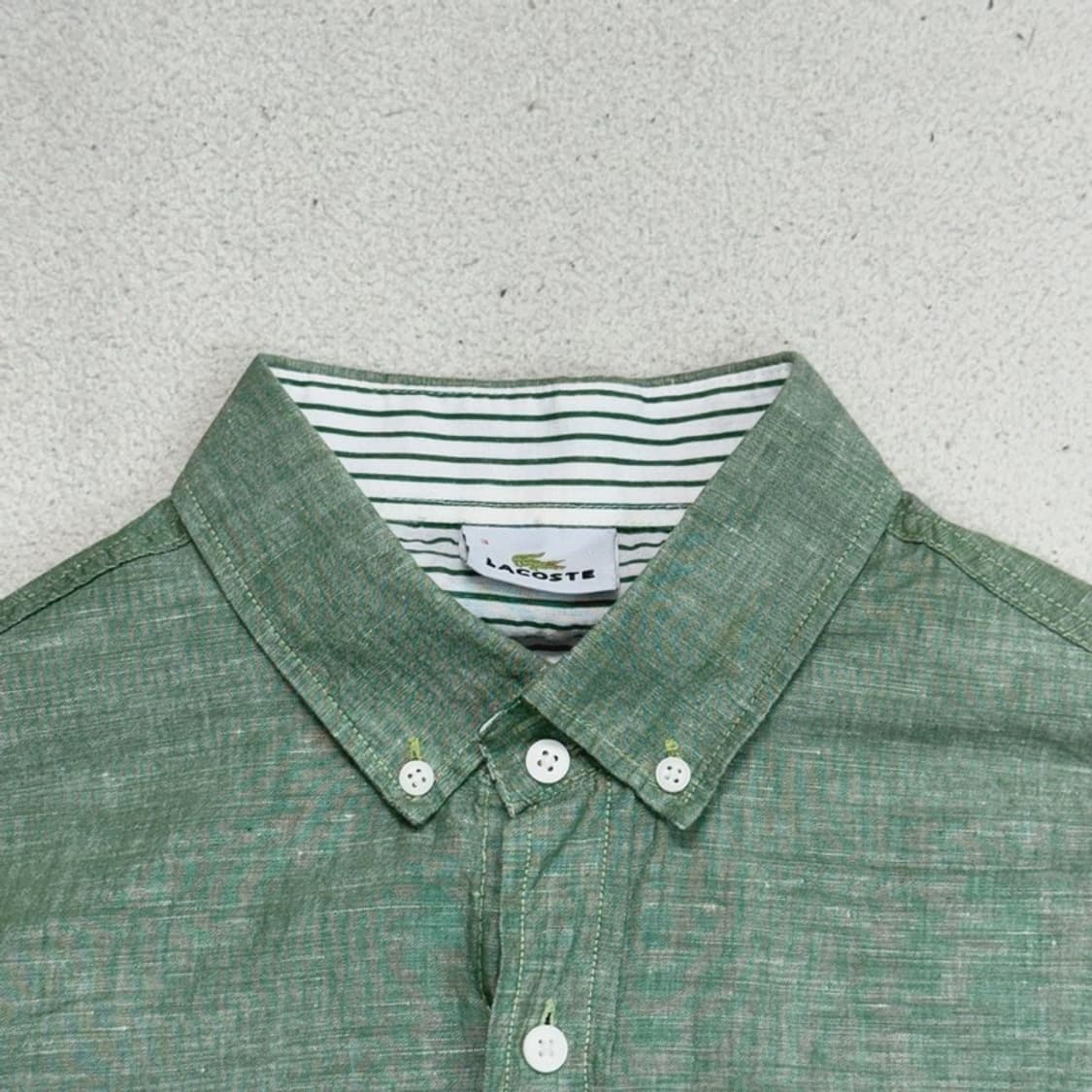 LACOSTE 린넨 100% 7부 셔츠 그린 상품이미지4