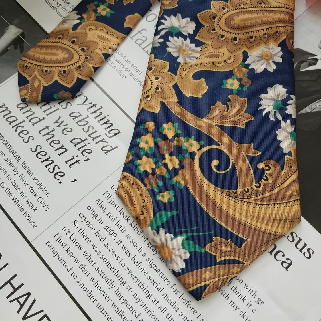 이브레스 실크 골드&네이비 플로럴 넥타이 9.9cm A+등급 K1281
 상품이미지4