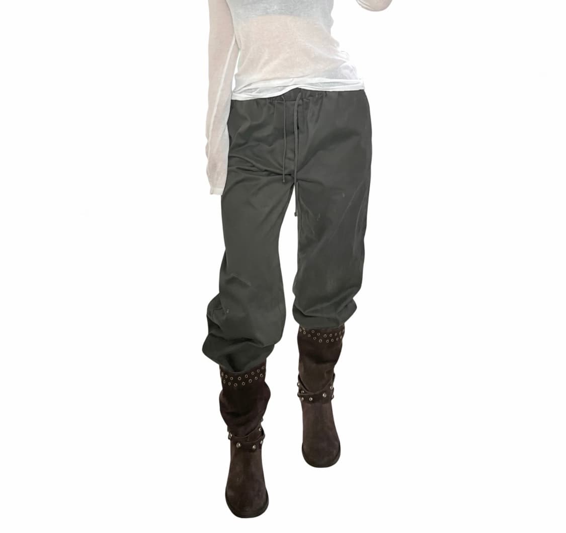 일본 원단 빈티지 카키 릴렉스핏 밴딩 팬츠 상품이미지1