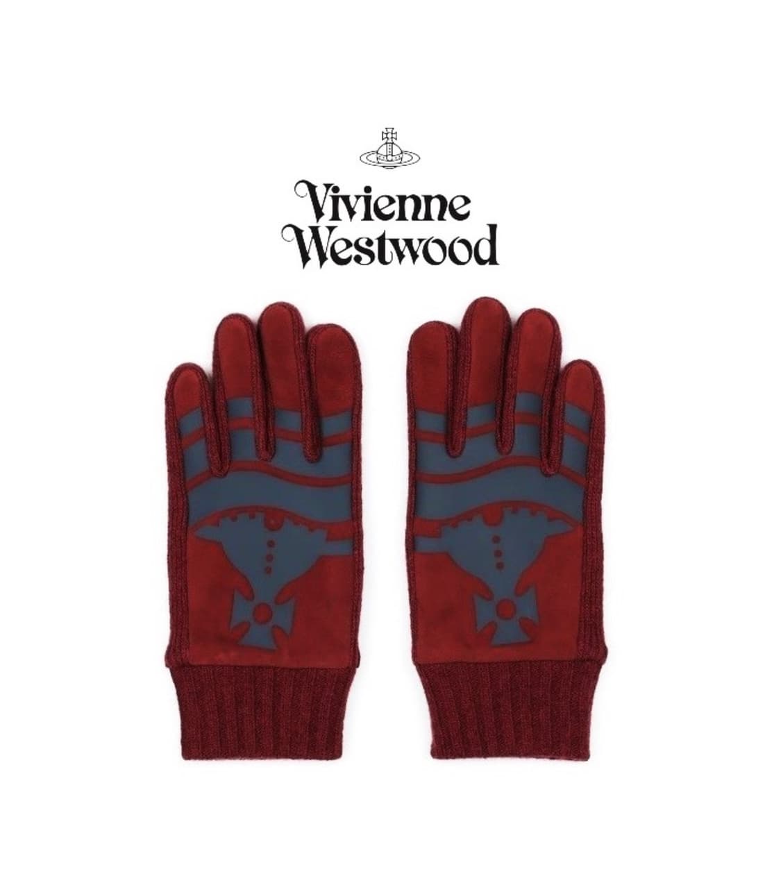 비비안 웨스트우드 스웨이드 니트 콤비 남성용 장갑 / 와인 (새상품) 상품이미지1