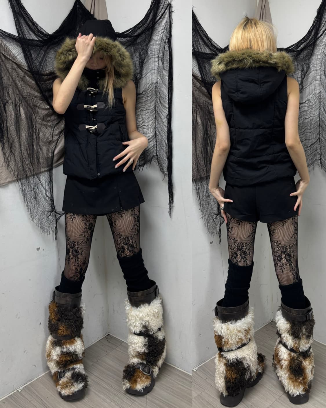 Y2K Fur Hoodie Navy Vest 상품이미지1