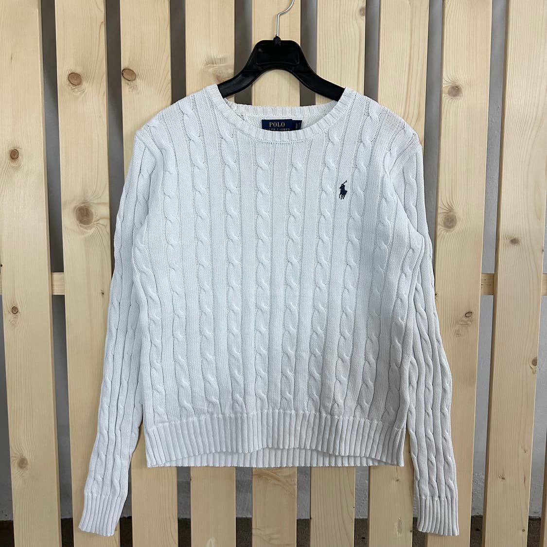 (S) 폴로 랄프로렌 아이보리 라운드넥 케이블 니트 스웨터 상품이미지1
