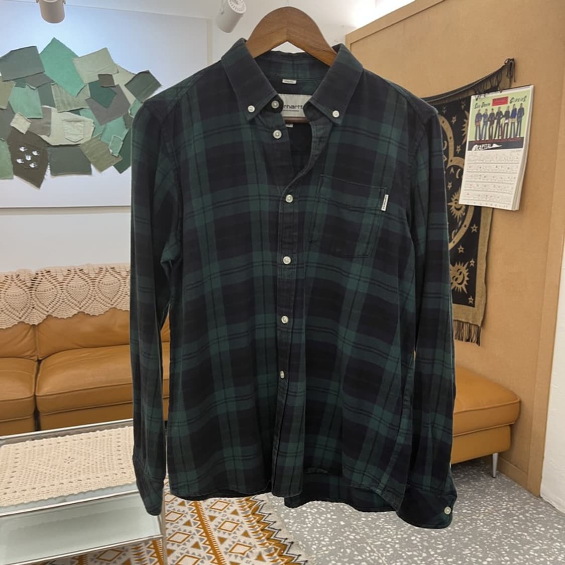 칼하트 WIP 빈티지 레트로 타탄체크 딥그린 셔츠 S C10873 상품이미지3