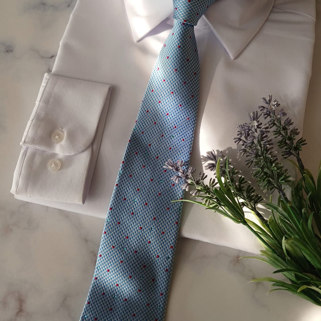 페리 엘리스 실크 스카이블루 도트 넥타이 8.2cm 새제품 A18957  상품이미지5