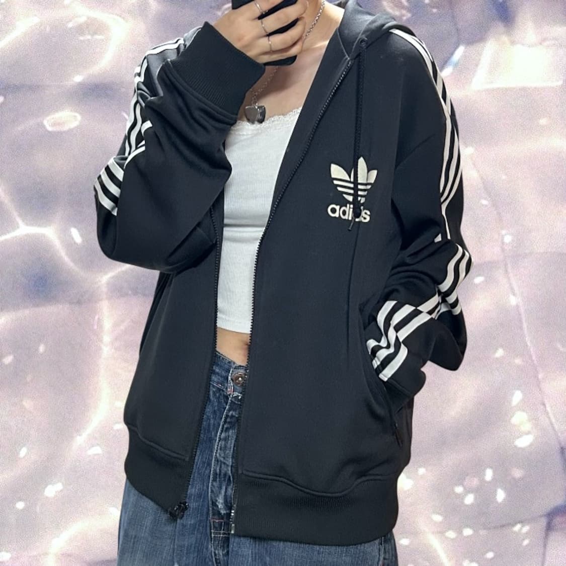 00s 아디다스 플락 후드 집업 져지 블랙 L 100  상품이미지3