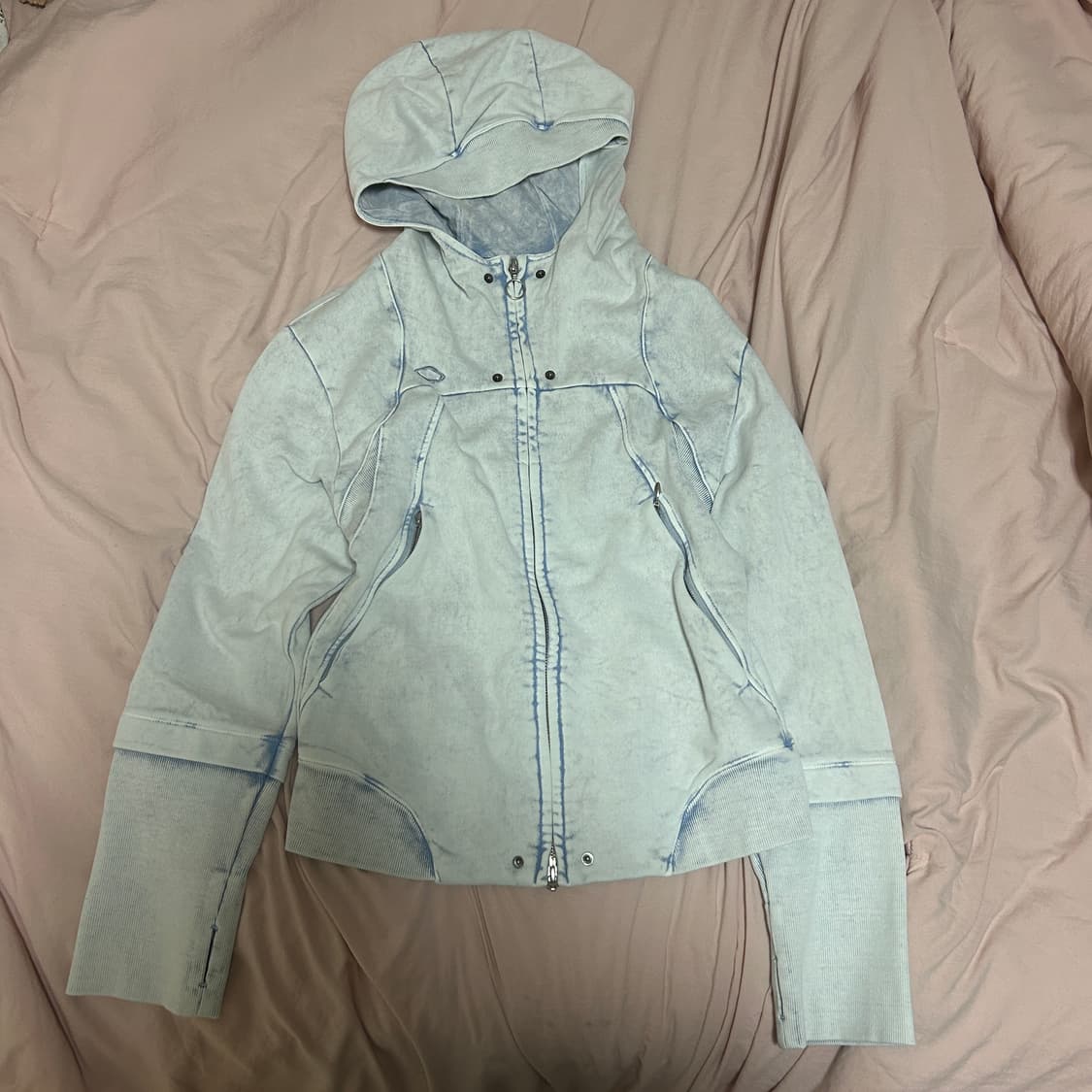 미스치프 롬버스 펀칭 후드집업 블리치드 라이트 블루 M 상품이미지3