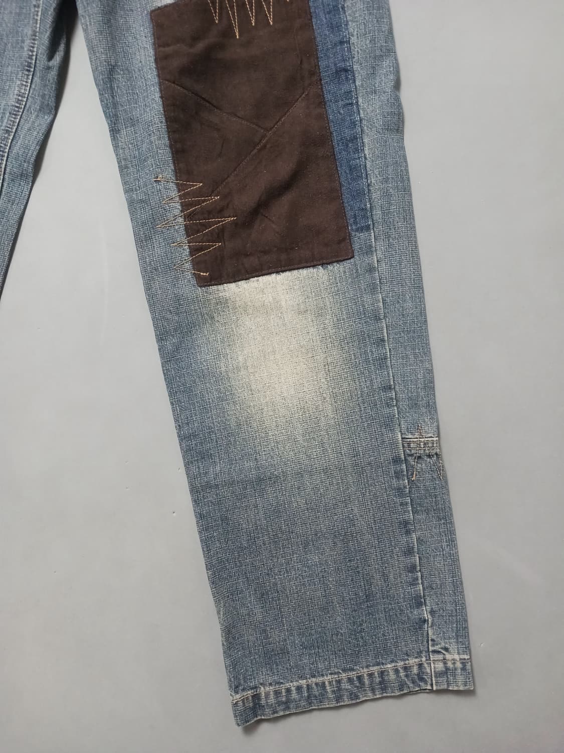 [33] 잠뱅이 스톤워싱 패치워크 와이드 배기진 청바지 상품이미지5