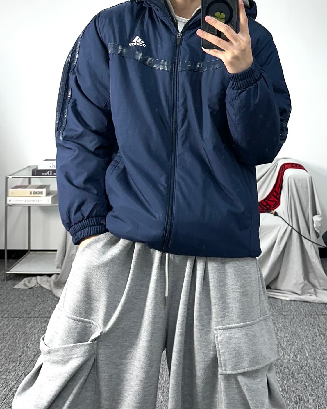 아디다스 네이비 후드 바람막이 점퍼 M 상품이미지3