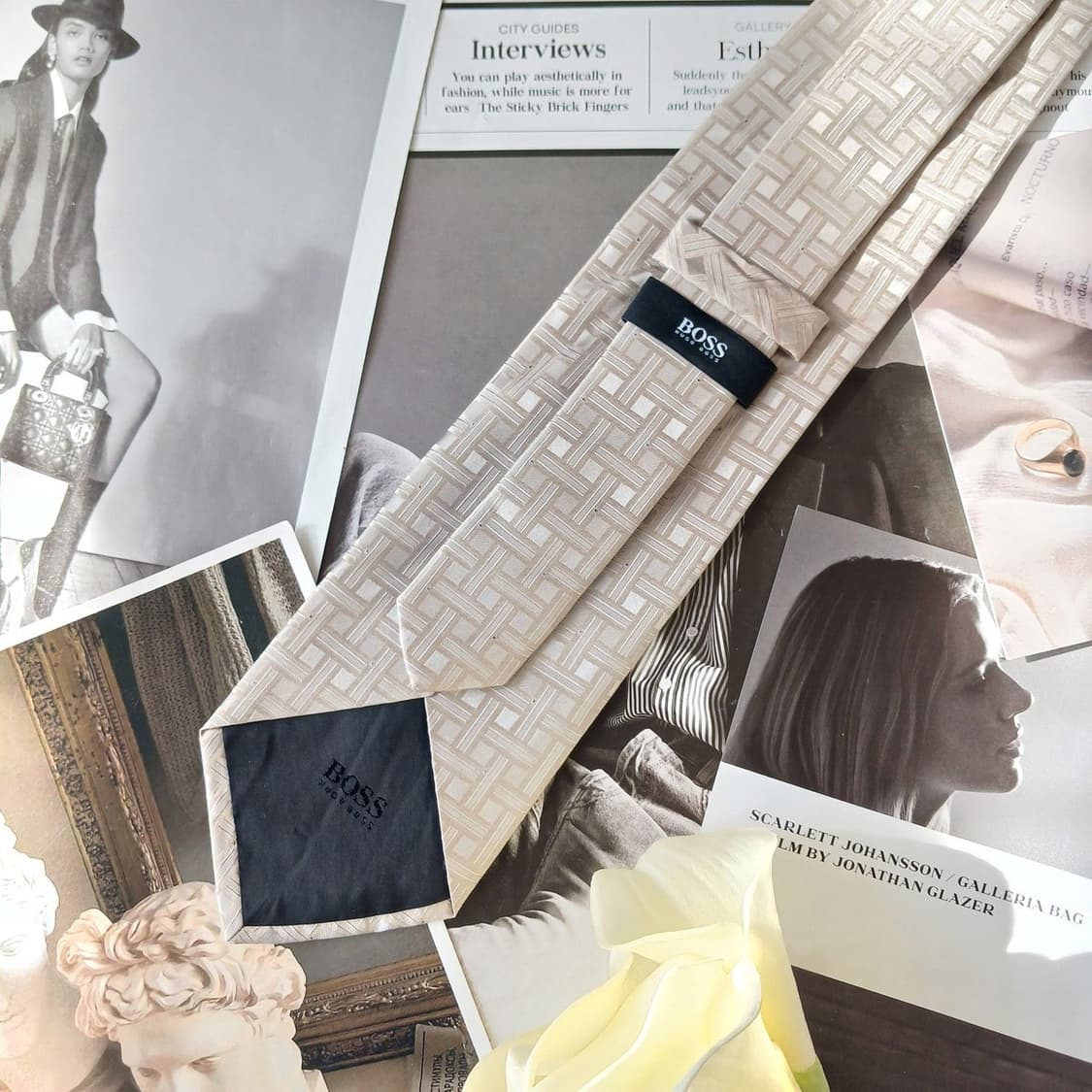 휴고보스 실버 자카드 패턴 넥타이 9.1cm A+등급 A19825 상품이미지6