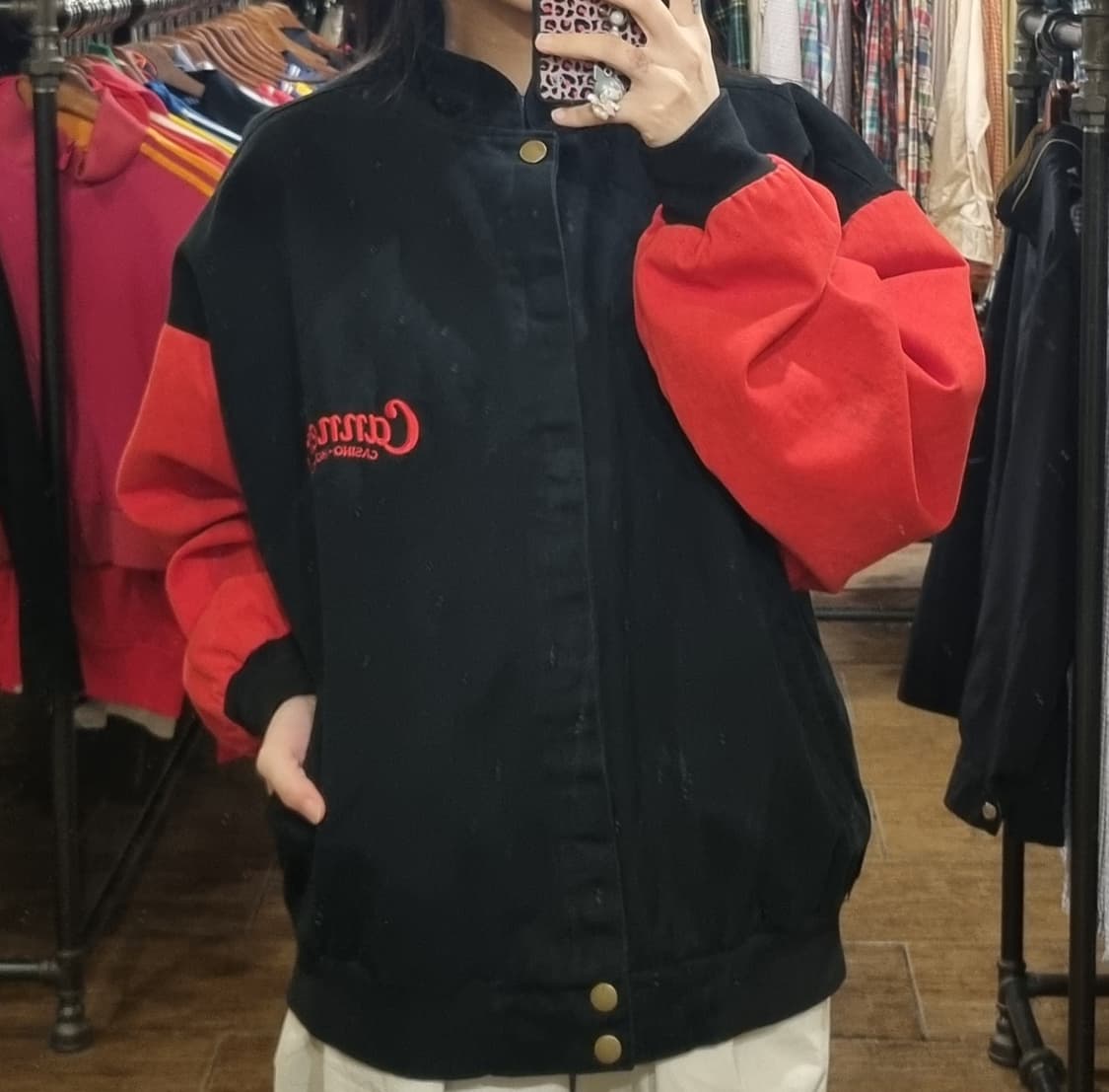 [Hi] vtg 빈티지 데님 바시티 자켓 블랙/레드 상품이미지2
