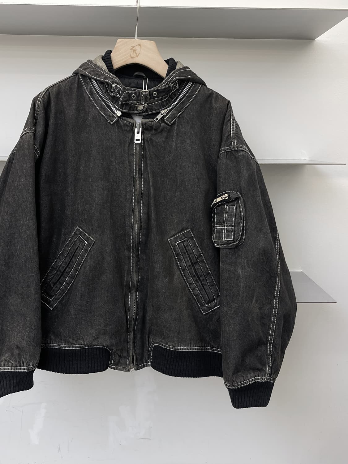 Quied Pie Club 90s 데님 후드 봄버 자켓 상품이미지3