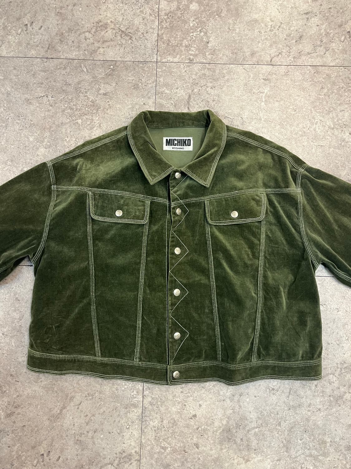 미치코 코시노 스웨이드 카라 자켓 그린 M #csz2555 상품이미지5