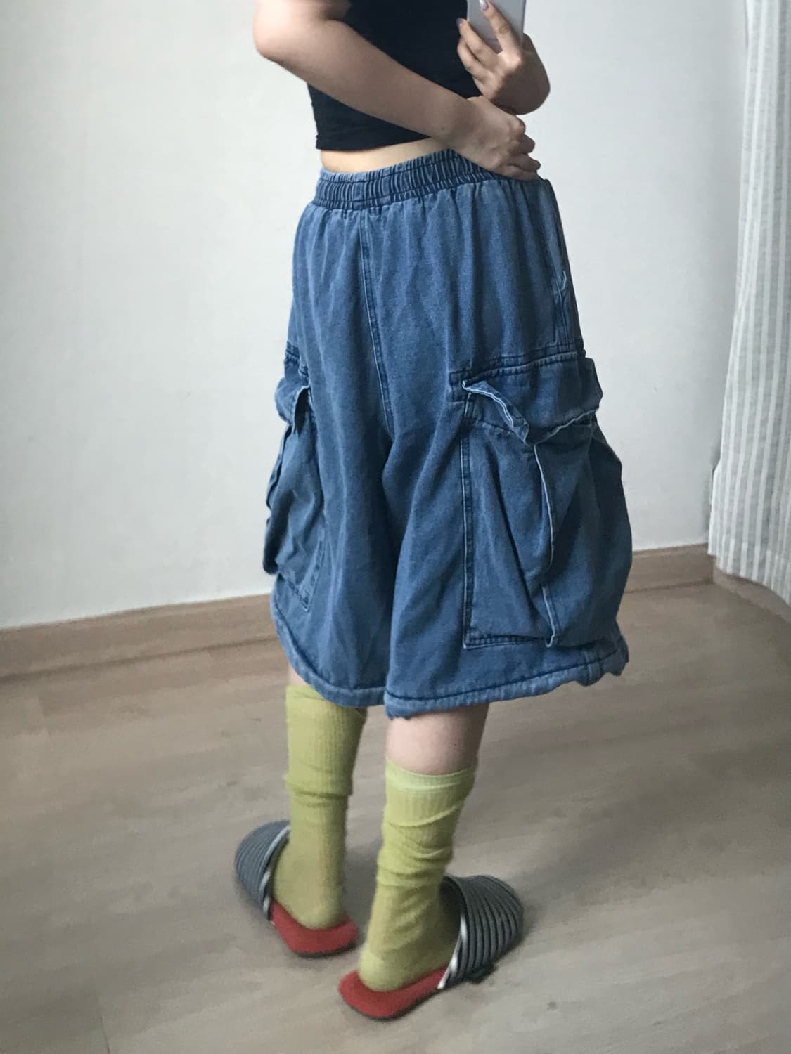 Cotton denim double pocket wide bermuda  상품이미지4
