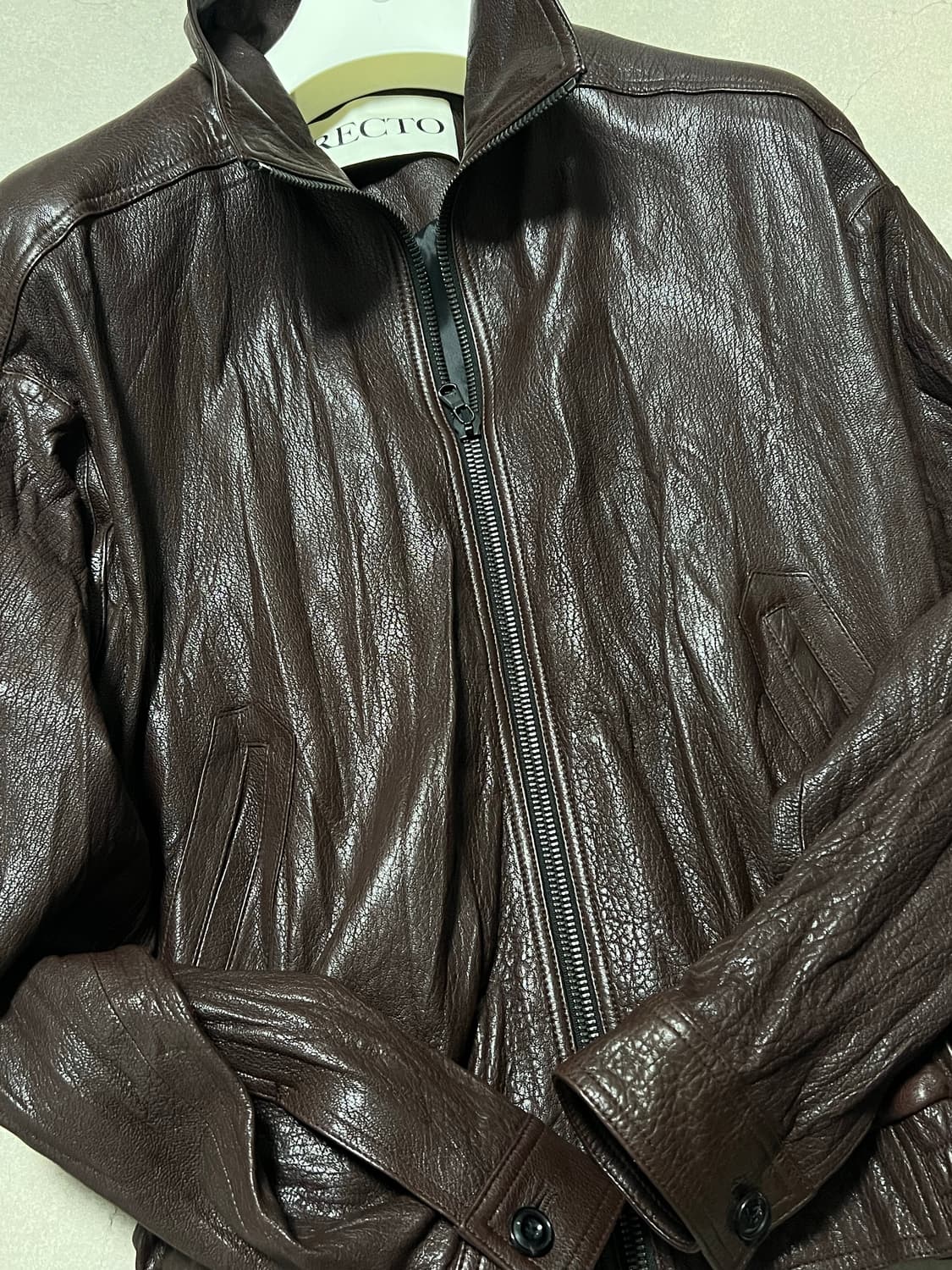(S) 렉토 25FW 하이넥 레더 점퍼 자켓 브라운 상품이미지3