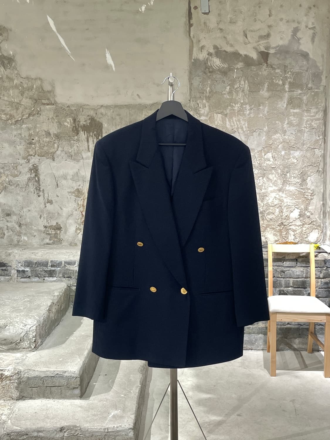 랑방 다크 네이비 체크 1B 금장 큐프라 블레이저 상품이미지1