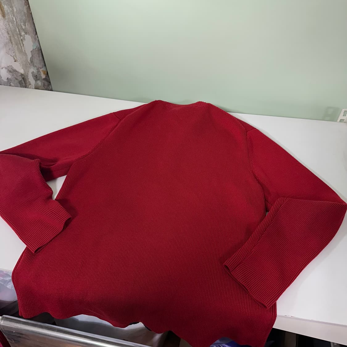 L 타미힐피거 레드 기본로고 투웨이 100% 메리노울 니트집업 상품이미지5