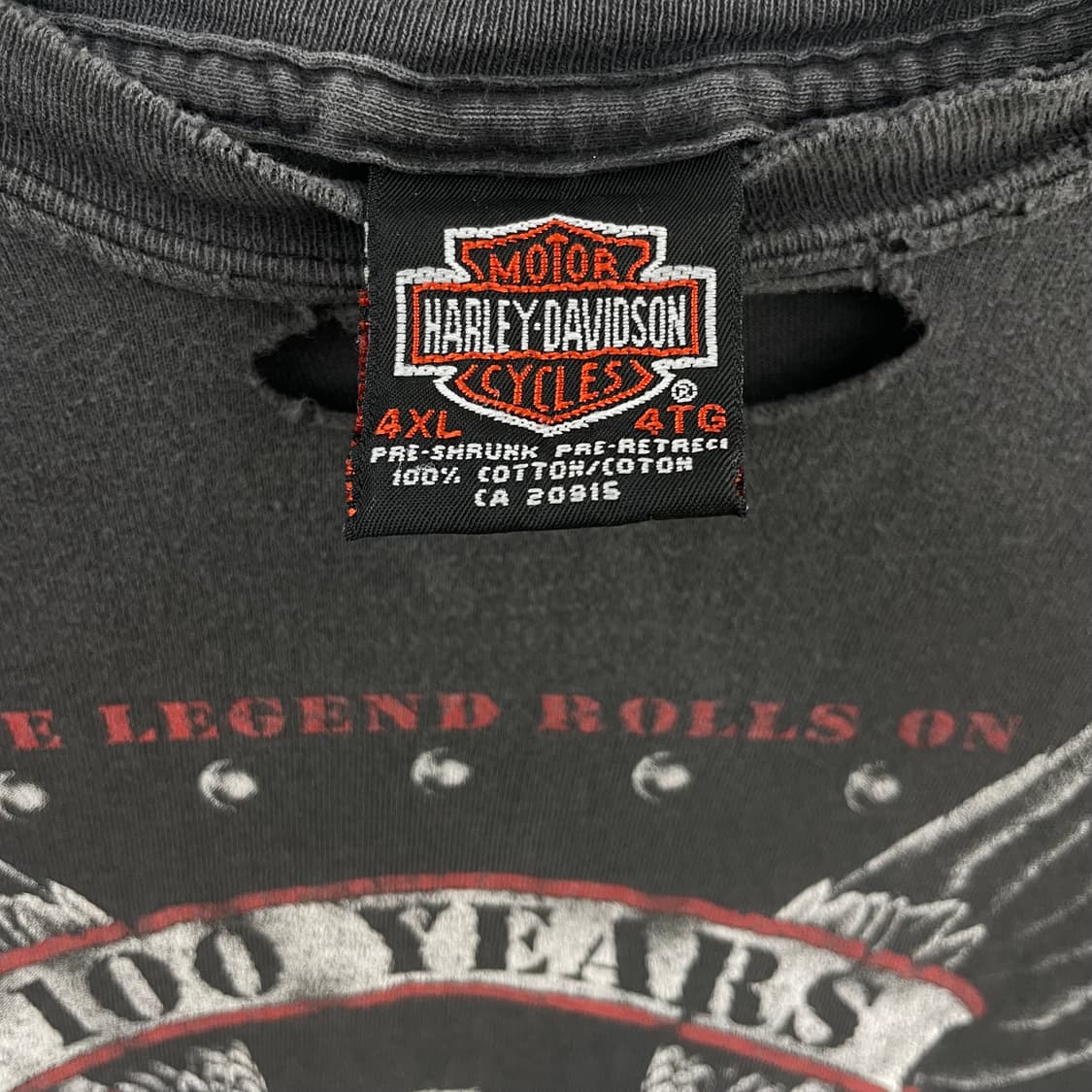 할리데이비슨 100주년 00s 하드페이딩 플레임 이글 빈티지 반팔티셔츠 상품이미지7
