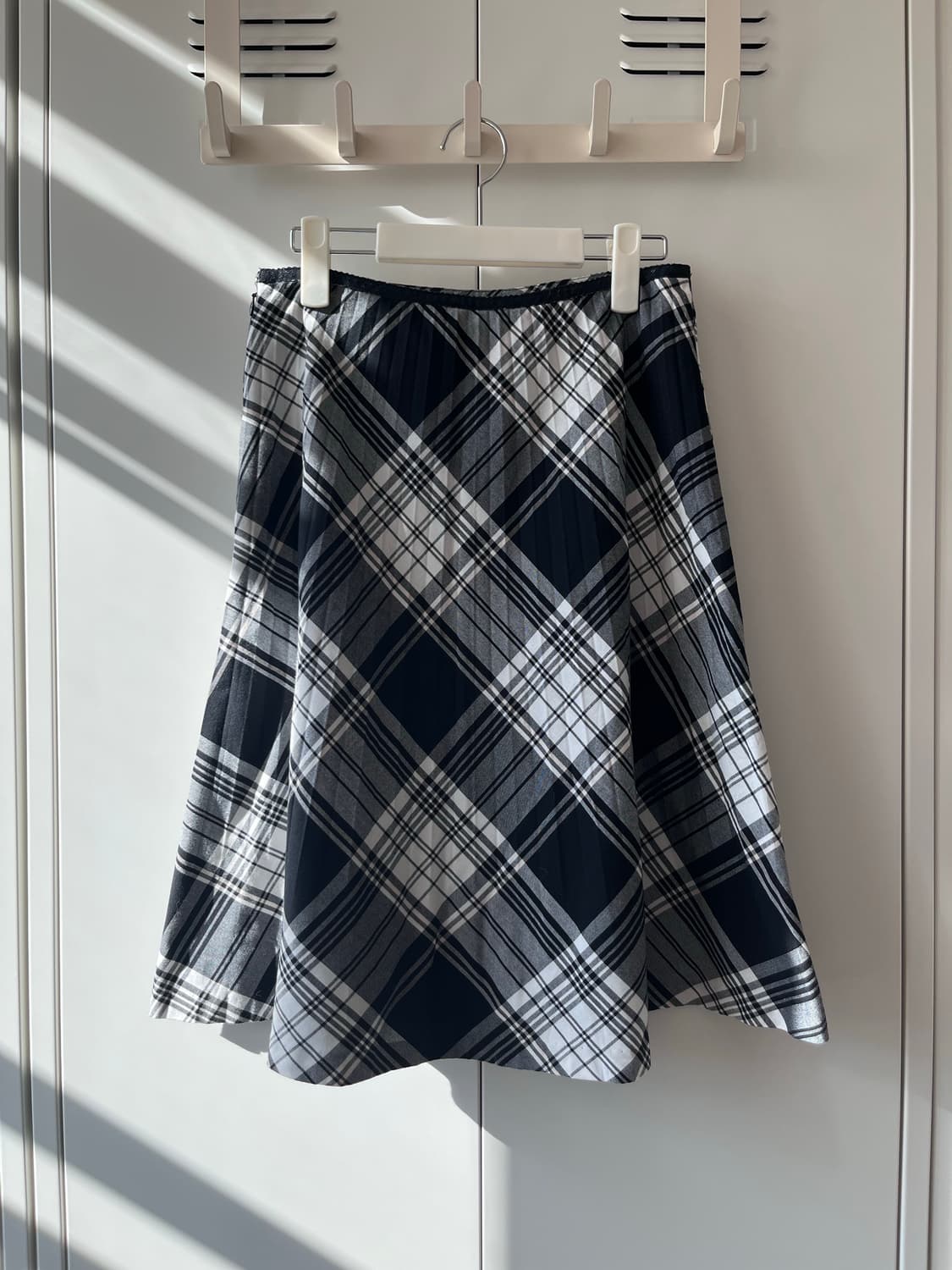 Vintage 체크 주름 플리츠 미디 스커트 상품이미지2