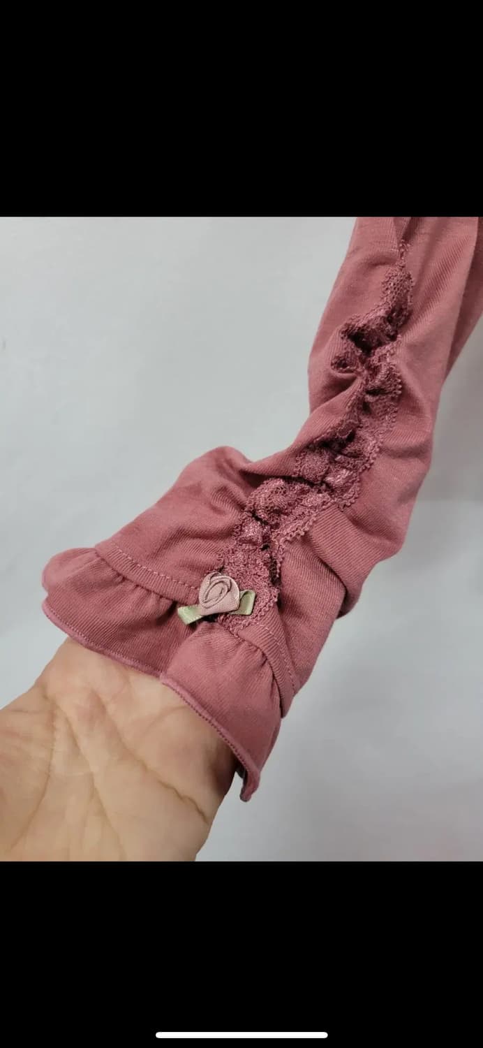일본 빈티지 인디핑크 레이스 스퀘어넥 티셔츠 긴팔티 상품이미지4