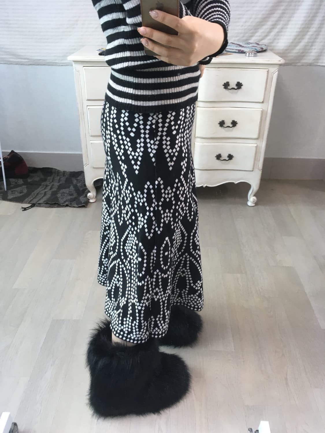 일본빈티지 에스닉 패턴 블랙 스커트 상품이미지2