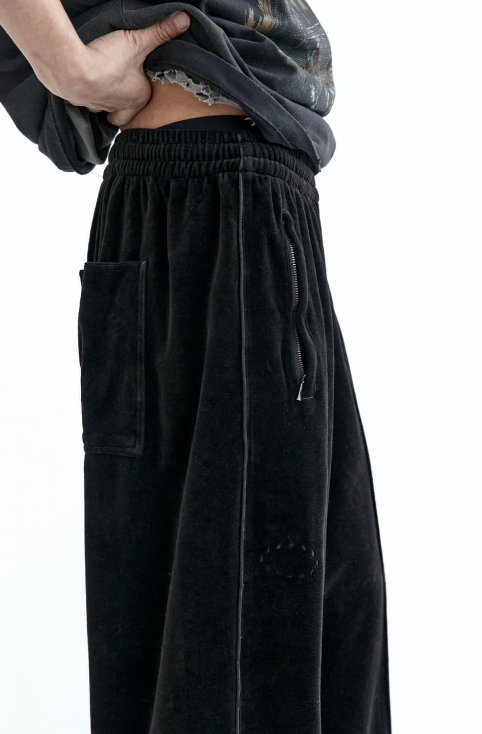 폴리테루 1011 벨루어 트랙 팬츠 1라인 블랙 1사이즈 상품이미지2