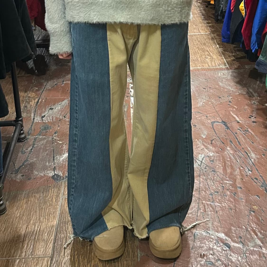 [HI] 아리조나 투톤 패치워크 와이드 데님 상품이미지1