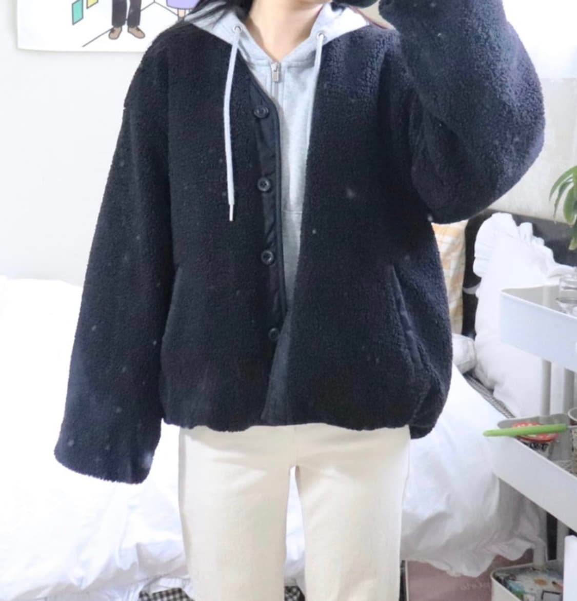 스파오 리버시블 양털 패디드 블랙 점퍼 상품이미지1