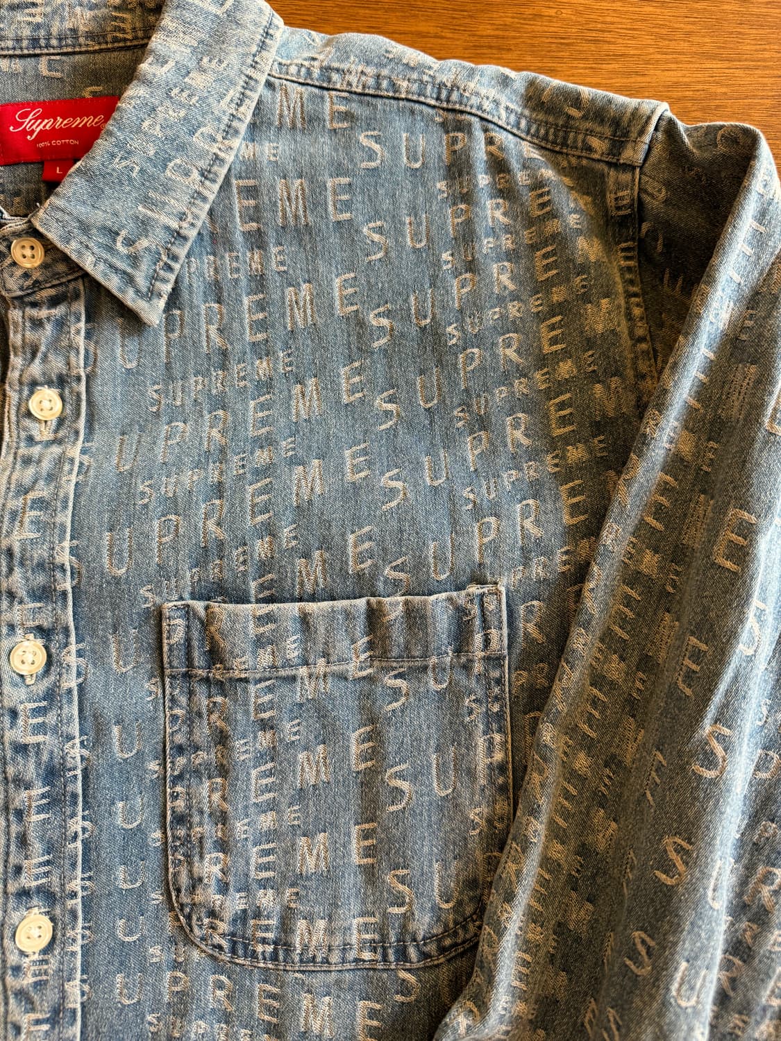 [L] 슈프림 워프 자카드 로고 데님 셔츠 상품이미지3