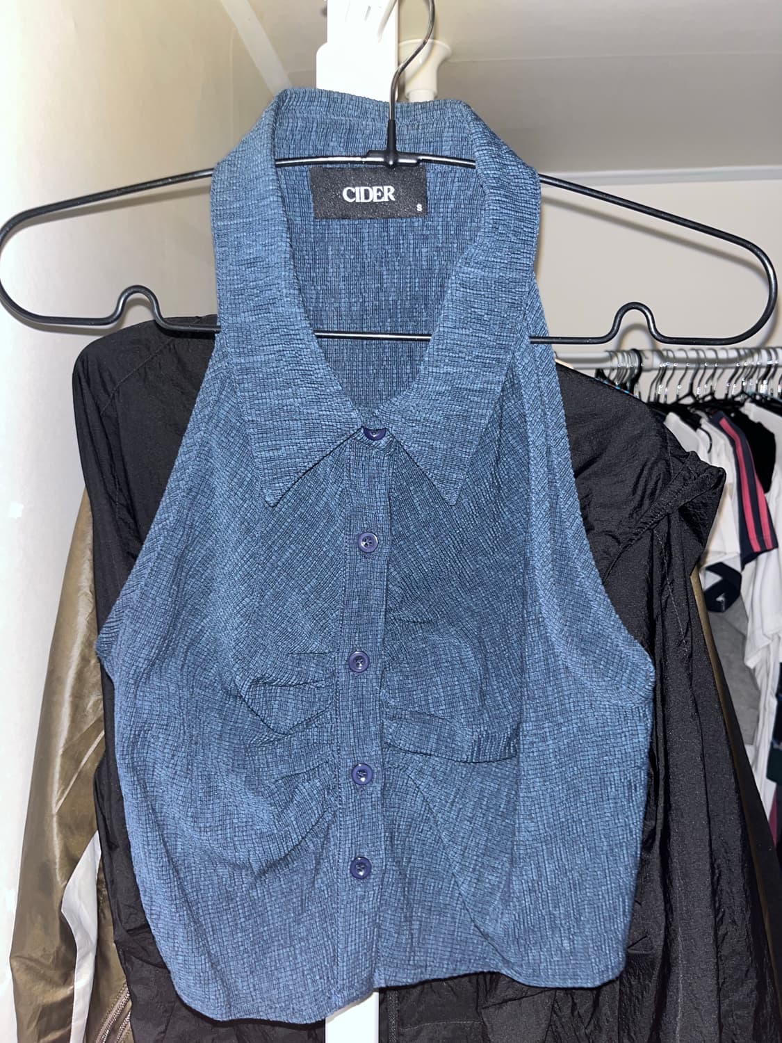 Cider 슬리브리스 크롭 셔츠 네이비 s 상품이미지1