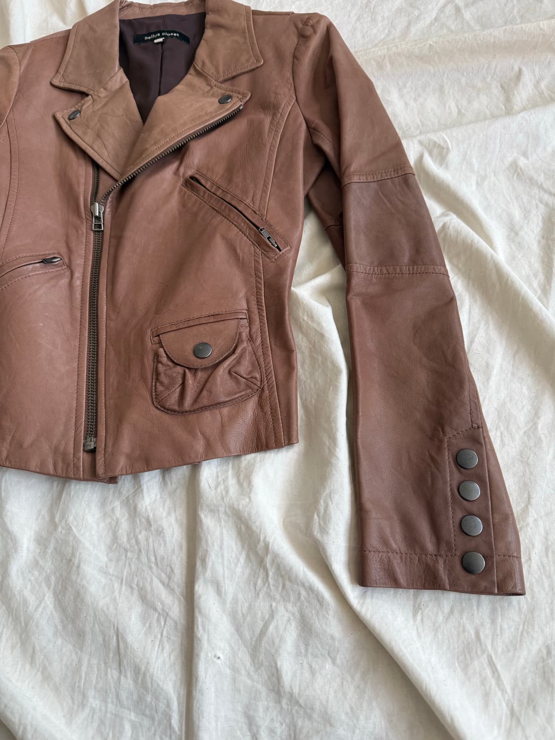 Y2k 00’s 카멜 세미크롭 양가죽 자켓 상품이미지3