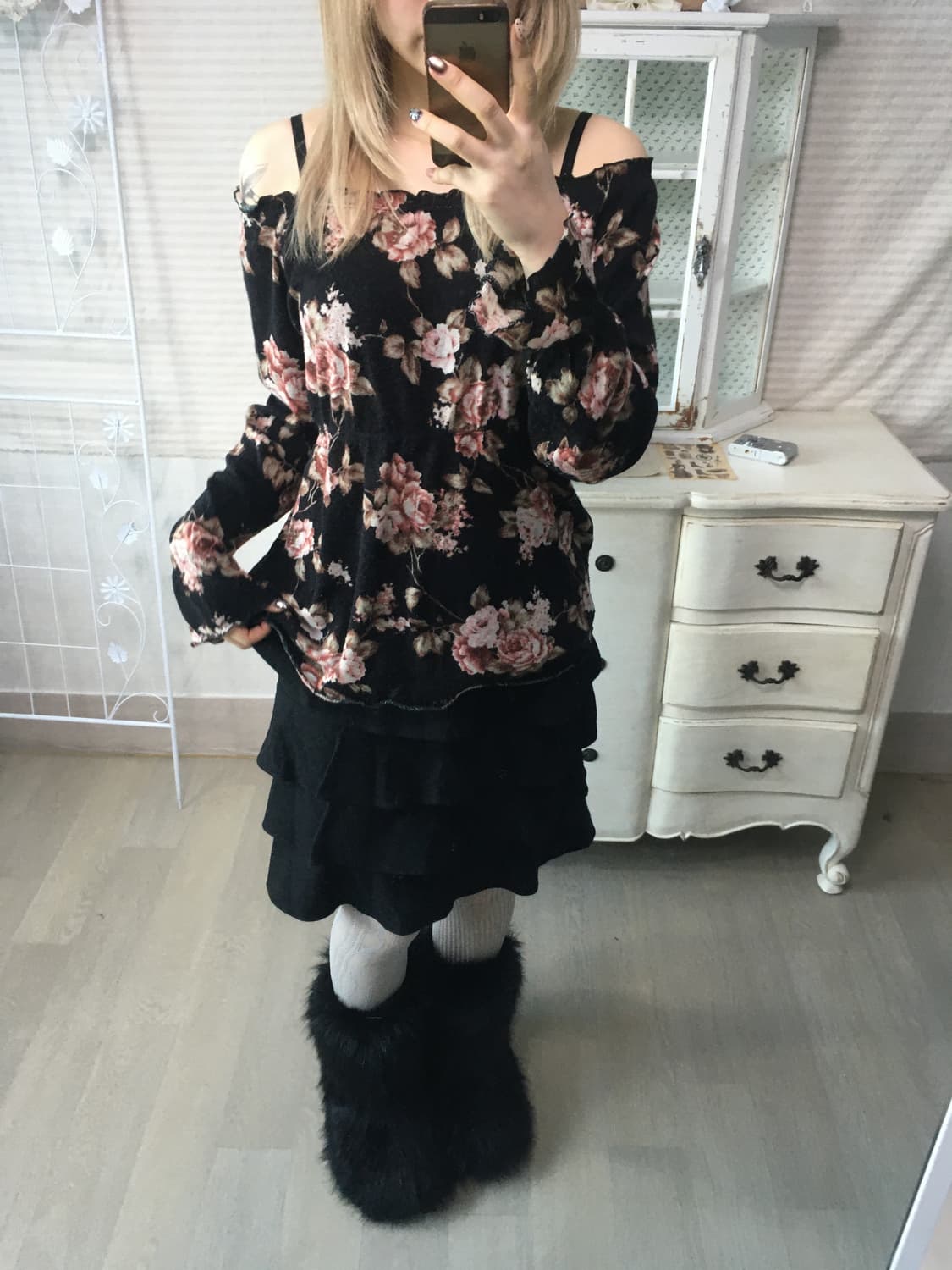 빈티지 블랙 플라워 롱슬리브 블라우스 상품이미지5