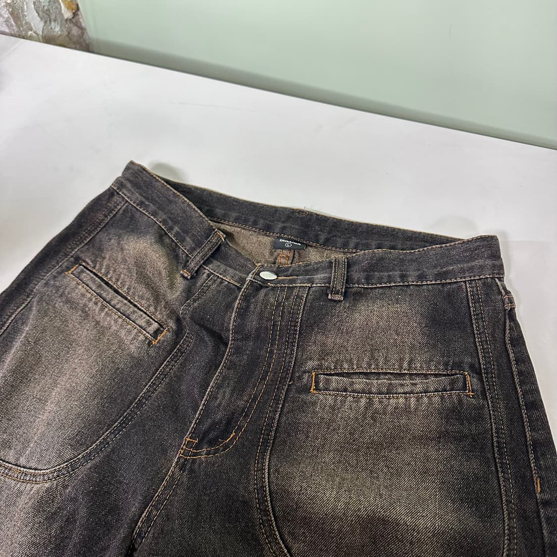 L 트릴리온 하이웨스트 녹워시드 벌룬와이드핏 데님팬츠 상품이미지1