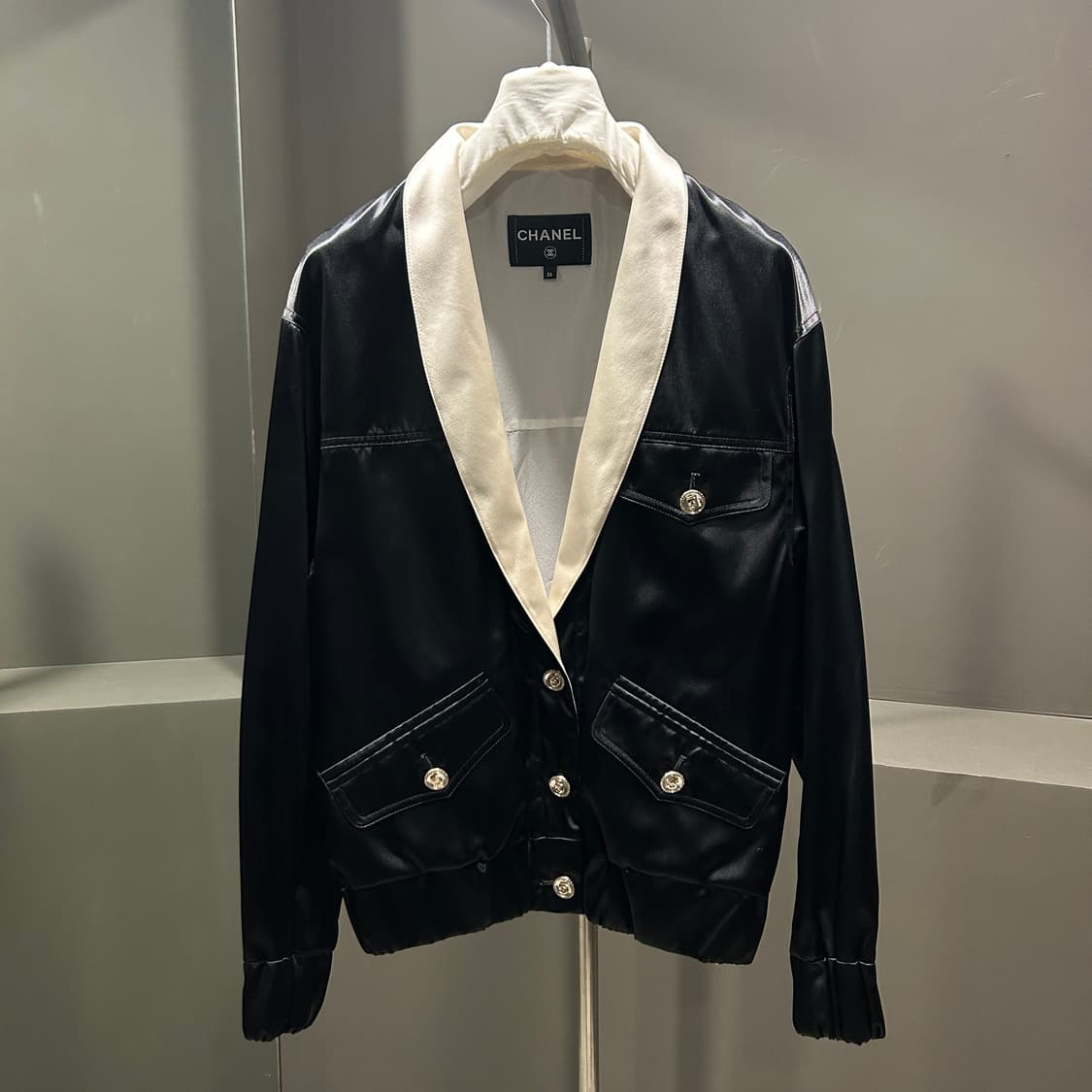 샤넬 숄카라 새틴 블루종자켓 상품이미지6